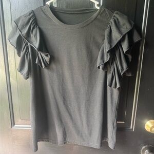 Black Ruffle Sleeve Top